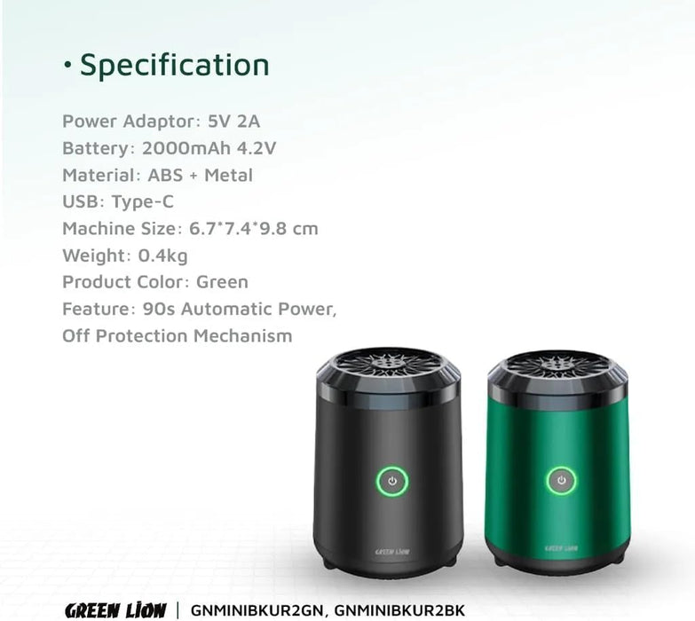 Green Lion Smart Bakhour Rechargeable Electric Car Incense Burner, USB-C Portable Mini Burner, Aluminum Alloy Design, Strong Power for Fast Burning, Long-Lasting Fragrance - Green