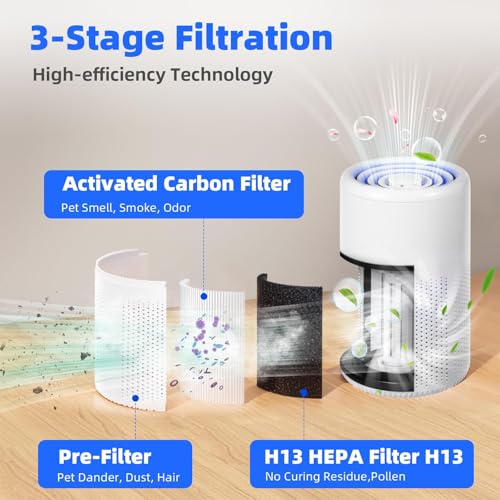 Small Air Purifiers for Home Bedroom，H13 HEPA Personal Desk Mini Air Purifier, 20db Quiet Small Air Filter Cleaner with USB Cable for Bedroom,Dorm,Pets,Smoke,Desktop,Office (White)
