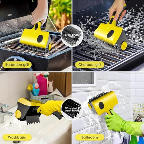 Angju Cordless Rechargeable Grill Brush, 360° Rotating Cleaner Brush, Cordless Electric Grill Cleaning Scrub Brush with Two Different Brushes for Grill, Kitchen Room, Bathroom
