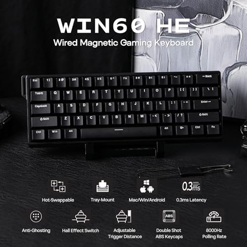 EPOMAKER AULA WIN60 HE 60% Wired Magnetic Keyboard with Adjustable Actuation, 8000 Hz Polling Rate, Hall Effect Switches, Hot-Swap, For FPS Games (Black)
