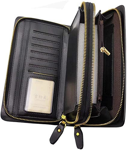 ELECDON Men's Leather Clutch Bag with Large Capacity (Black)