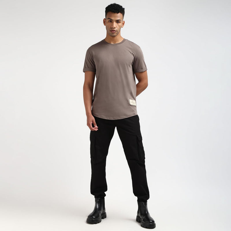 Ck Jeans Mens Long Sleeve Homme-/-tee-shirts-/-t-s-manches-courtes Badge Turn Up Sleeve