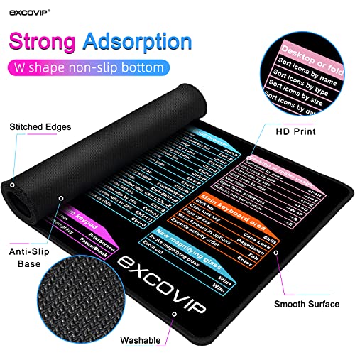 EXCOVIP Large Mouse Pad XL, Office Shortcut Mouse Pad, Extended Computer Mouse Pad/Desk Mat with Stitched Edges (800x300mm)