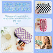 ZLFSRQ 3Pcs Checkered Makeup Bag for Women Large Cosmetic Bag Set Travel Toiletry Bag Makeup Pouch Bag for Purse Pink Zipper Storage Bag Organizer Cute Small Aesthetic Girls Car Essentials Bag