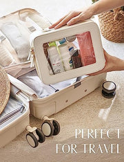 Small Cosmetic Bag for Purse Mini Makeup Bag for School Cute Clear Make Up Pouch for Travel Tiny Leather White Make Up Organizer Case for Backpack Toiletry Bag Waterproof Square Pouch with Zipper