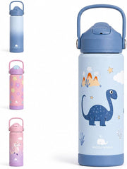 18oz Kids Water Bottle Stainless Steel with Straw Leak Proof Water Bottle for Kids School BPA-Free Blue Toddler Bottle with Silicone Base Insulated Water Bottle for Boys - BLUE
