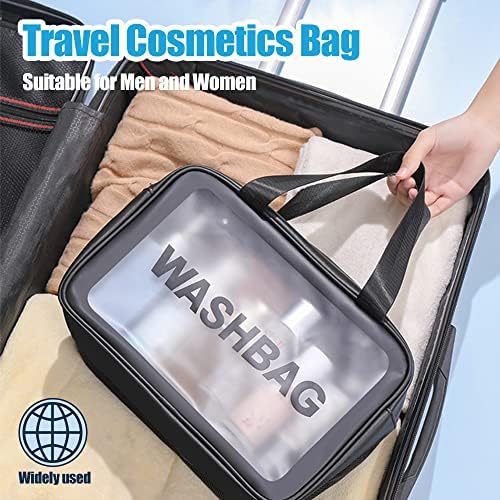 YIMIKE Travel Toiletry Bag,Large Clear Makeup Bags, 2 in 1 Cosmetics Bag,Transparent Skin Care Bag for Toiletries,Waterproof & Draining Make up Bags,PVC Thickened Wash Bag for Women Men (Pink)