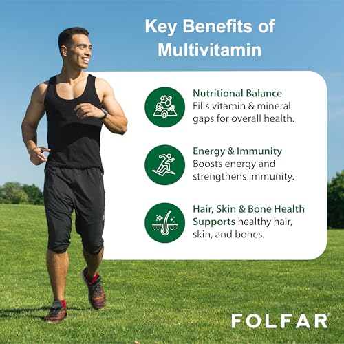 Folfar Multivitamin 90 Tablets â€“ Multivitamin with A, C, D, E, K,Iron, Calcium, Magnesium,Zinc, & Iodine |Support Immunity, Energy, Bone & Overall health | Non-GMO