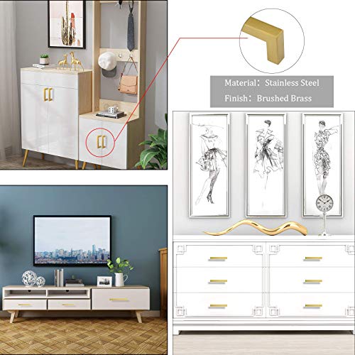 goldenwarm Gold Cabinet Hardware Drawer Pulls 10 Pack - LSJ12GD288 Modern Brushed Brass Cabinet Pulls Knobs Square Kitchen Bathroom Cabinet Door Handles 11-1/3" Hole Centers