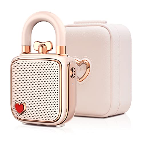 divoom Love-Lock Bluetooth Speaker, Small Portable Music Box, Wireless Stereo Pairing Retro Soundbox, Cute Desktop Decoration, for Girls, Pink