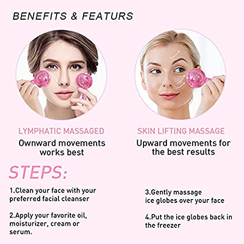 KASTWAVE Ice Roller Globes, Ice Race Massager, Facial Roller Cold Skin Massagers Crystal Glass Ball for Redness Soothing Face Wrinkle Remover Beauty Care Tool 2PCS