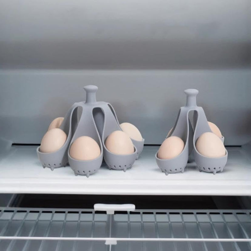 GraGra Silicone Egg Cooker Holder, Egg Boiling Support, Egg Cooker Holder for 4 Eggs, Heat Resistant Silicone Egg Steamer Rack, Eggs Poacher Brackets, for Home, Kitchen, Grey