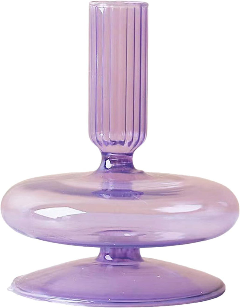 LKPOMI Glass Candlestick Holders - Colorful Glass Taper Candle Stand - Modern Elegant Candle Sticks - Pink