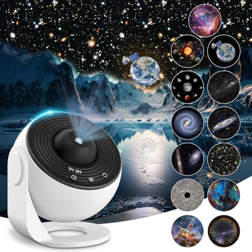 Planetarium Star Projector - Galaxy Projector with 12 Film Discs, Realistic Starry Sky Night Light, Solar System & Constellation Projections for Kids Bedroom & Living Room Decor, Gift Idea