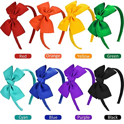 Vamotto 8 Pieces Bow Tie Headband Bow Tie Hairband for Girls,Head Wraps Grosgrain Ribbon Hair Band Hair Accessories for 3-12 Year Girls Favors and Party, 8 Colors