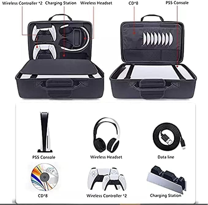 Wemart PS-5 Case with Hard Shell, Play-Station 5 Travel Case, Protective Travel Bag Holds Console, Controllers, Base and Accessories, Shockproof, Waterproof and Scratchproof