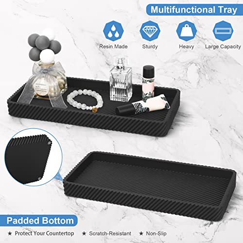 LeucSuiok Bathroom Accessories Set 4Pcs-Lotion Soap Dispenser,Toothbrush Holder,Qtip Holder Dispenser,Vanity Tray for Decor Bathroom Countertop,Vanity Organizer-Matte Black