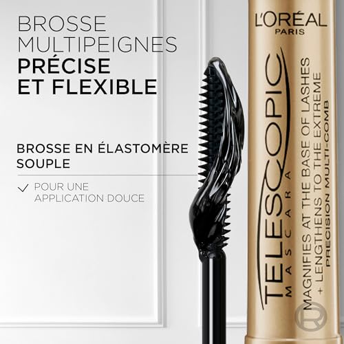 L'OREAL PARiS Telescopic Mascara Magnetic Black, Precise Application for Up to 60 Percent Longer Looking Lashes
