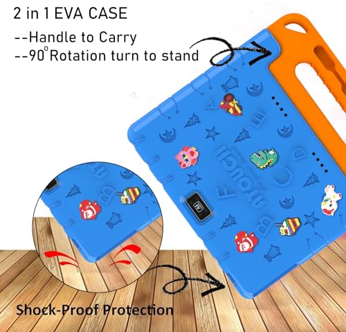 Atouch at your heart KT36 10.1 Inch Android 12 Kids Tablet Dual SIM Wifi, Dual Camera, Zoom App Supported Early Education Tab with Convertible Eva Case Stand and Gamepad (Blue)