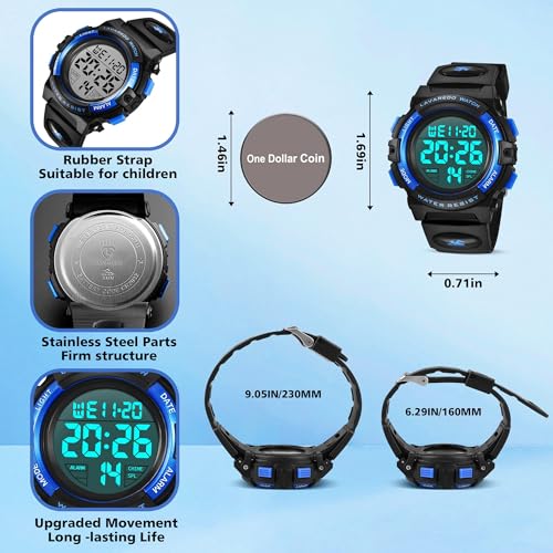LBOYLOVE® Kids Watches for Boys Watch for 3-15 Year Old Boys, Digital Sport Outdoor Multifunctional Chronograph LED 50 M Waterproof Alarm Calendar Analog Watch for Children with Silicone Band
