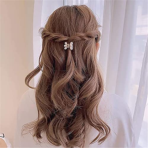 ELECDON Hair Claw, ELECDON 8 Pieces Small Pearl Hair Claw Clips, White Handmade Hairpins Decorative Hair Clips Hair Accessories for Women Girls