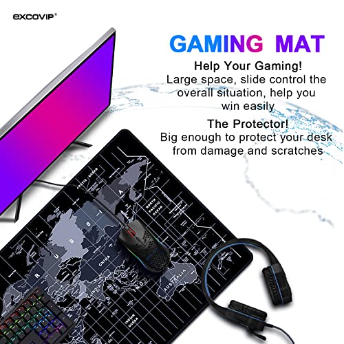 EXCOVIP Gaming Mouse Pad XXL, Anti-Skid 900x400mm Mouse Pads Extended Large Desk Pad World Map Keyboard Mousepad (Upgrade Version)