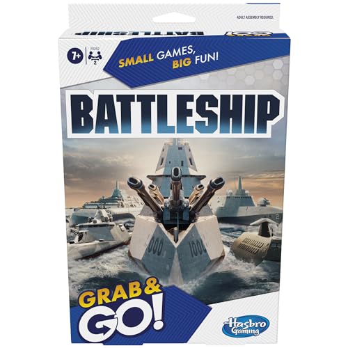 Battleship Grab and Go Game for Ages 7 and Up, Portable Game for 2 Players, Travel Game for Kids