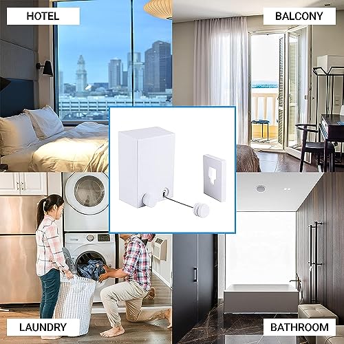 APAP Retractable Clotheslineï¼4.2m Wall Mounted Clothes Drying Line, 304 Stainless Steel Clothes Lineï¼Heavy Duty Stainless Steel Extendable Laundry Line for Indoor Outdoor Bathroom Balcony (White)