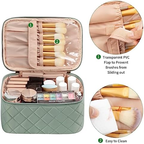 OCHEAL Makeup Bag, Portable Cosmetic Bag, Large Capacity Travel Makeup Case Organizer, Black Makeup Bags For Women Toiletry Bag for Girls Traveling With Handle and Divider