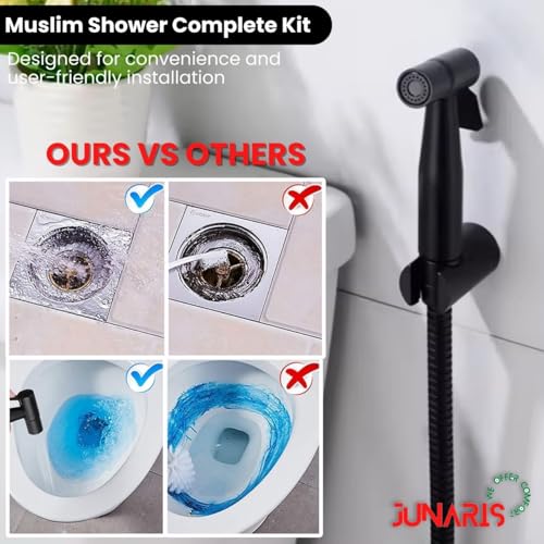 Junaris Shattaf Set Handheld Bidet Spryer for toilet | 304 Grade Stainless Steel Bathroom Jet Spray Set Features: Heavy-duty and durable, 150cm BLACK