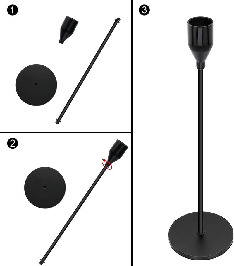 Tidelence Black Candle Holders Set of 3 for Taper Candles Decorative Candlestick Holders for Wedding, Dinning, Party Fits 3/4 inch Thick Candle&Led Candles (Black Brass Metal Candelabra)