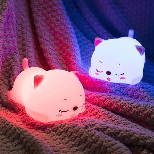 AoMige Baby Night Light Lamp, 7 Colors Rechargeable Cat Lamp for Bedroom, Cute Stuff for Teen Girls Toddler Night Lights for Kids Room, Gifts