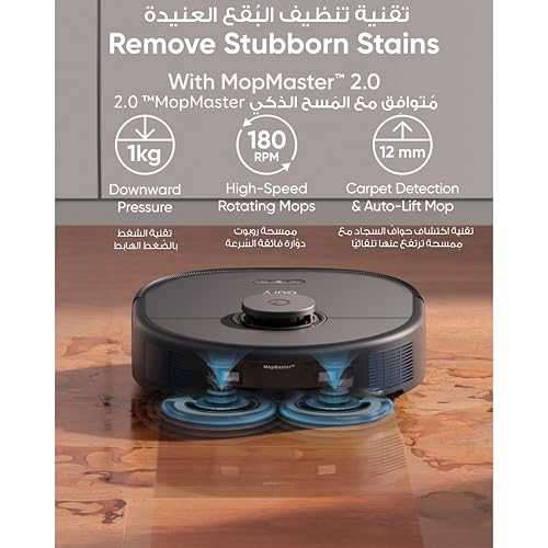 eufy X10 Pro Omni Robot Vacuum and Mop with 8,000 Pa Suction, Dual Mops with 12 mm Auto-Lift and Carpet Detection, AI Obstacle Avoidance, Auto Mop Washing, Self-Drying, Self-Emptying (Black)