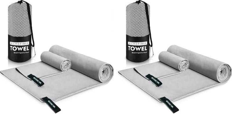 SKY-TOUCH 2 Pack Quick Drying Gym Towel with Carry Bag, Soft Microfiber Lightweight Sport Sweat Towel, Perfect for Beach Gym Yoga Pool Travel Camping Sports Swim, 2 SIZE - 60x124 & 40x60cm - 2 size (Pack of 2)