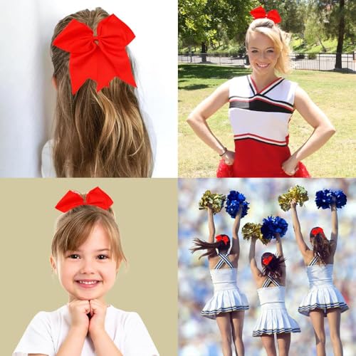 2 Pcs White 8 Inch Large Ponytail Holder Bows - Softball & Cheerleading Hair Scrunchies for Girls, Perfect Cheerleader Hair Accessories (1 Count (Pack of 2),red)