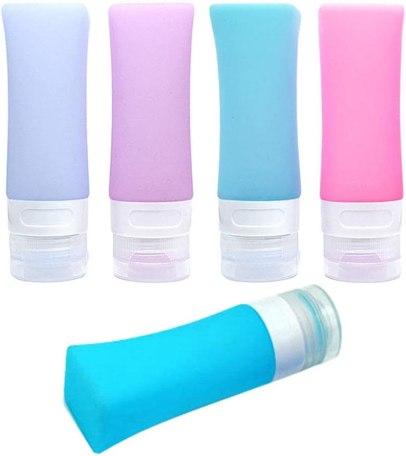 5pcs Silicone Travel Bottle Leak Proof Squeezable Refillable Empty Bottles Liquid Lotion Toiletry Shampoo Containers with Organizer Bag 60ML