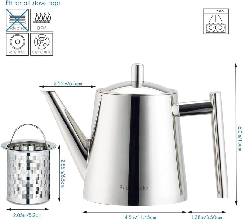 Easyworkz Stainless Steel Teapot with Removeable Infuser 800 ml Stovetop Tea Maker for Fruit Herbal and Infusion Tea
