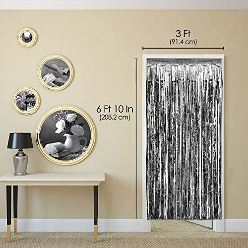BrainGiggles Silver Metallic Foil Fringe Curtain Pack of 2– 6Ft x 3Ft Self Adhesive Tinsel Streamers Party Backdrop for Birthday, Bachelorette, Wedding, Baby Shower, Eid, Graduation Party Decorations
