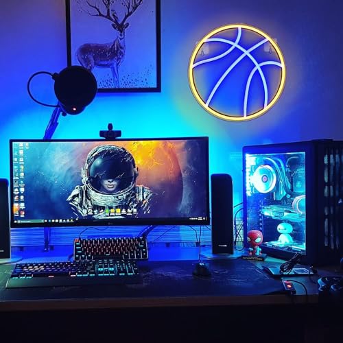 Basketball Neon Sign Basketball Led Neon Light, Dimmable LED Neon Signs for Bar Club Wall Decor, Sports Neon Signs for Room Bedroom Shop Decor, Gift for Christmas Birthday 12.6Ã—11.6 Inch (Blue)