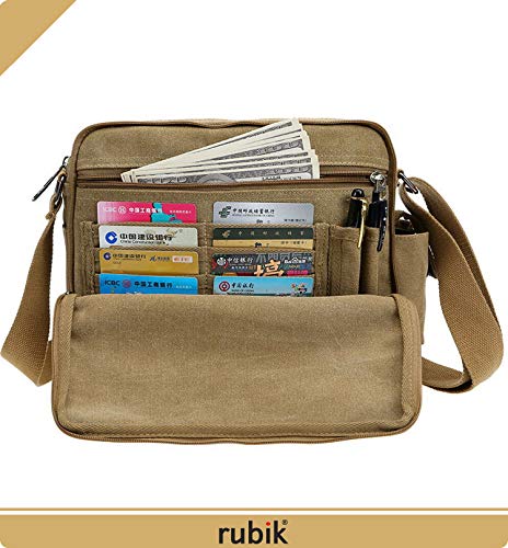 Rubik Shoulder Crossbody Side Bag, Multifunctional Canvas Messenger Handbag Purse for Work Business for Men and Women