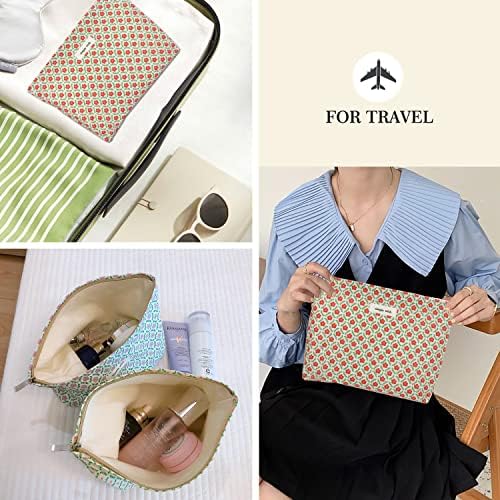 STARDW Flower Cosmetic Bags Makeup Bags for Women and Girls,Travel Makeup Bag Large Capacity Canvas Makeup Bag,Makeup Organizer Bag Zipper Pouch, Embossed pink, Large Capacity Aesthetic Makeup Bags