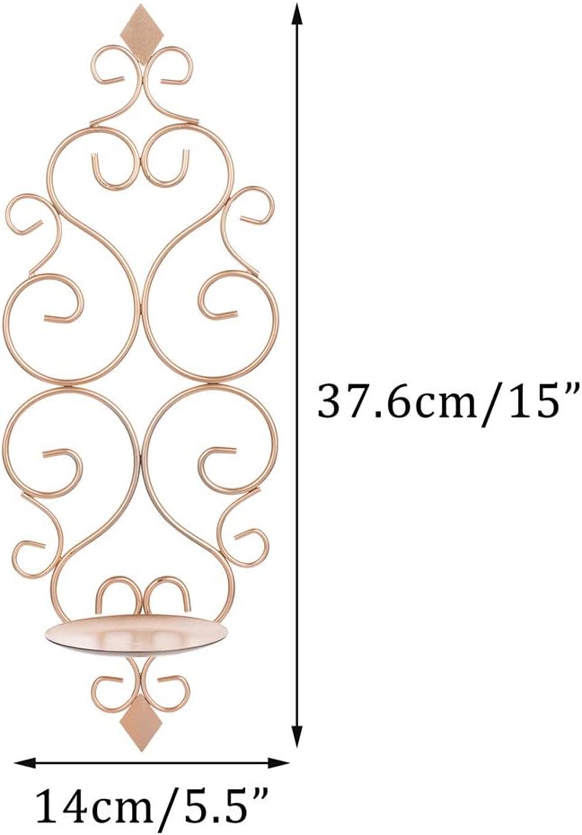 Sziqiqi Wall Candle Sconce Holder Set of 2 Hanging Wall Mounted Pillar Candle Sconces Holder, Wall Sconces Decor for Bedroom Dining Room Living Room Bathroom (Gold)
