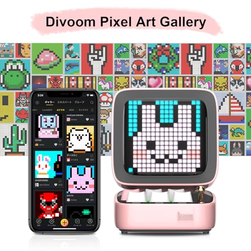 DIVOOM ACDIVDITPNK Divoom Ditoo Pixel Art Portable Bluetooth Speaker with App Controlled 16X16 LED Front Panel Pink - Pink (Pack of1)