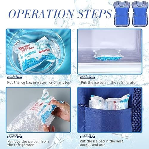 NALACAL 2Pcs Ice Vest, Cooling Vest with 16Pcs Ice Packs, Safety Vest, Summer Cooling Vest, Cool Jacket with Pockets for Outdoor Working in the Heat, Fishing, Running, Cycling, Gardening, Sports, Blue