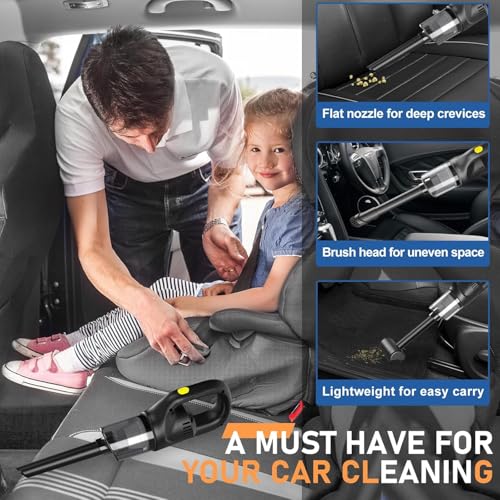 Handheld Vacuum Cordless Car Vacuum, Car Hand Held Vacuum Cleaner,Strong Suction Portable with 3 Suction Heads