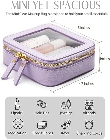 Small Cosmetic Bag for Purse Mini Makeup Bag for School Cute Clear Make Up Pouch for Travel Tiny Leather White Make Up Organizer Case for Backpack Toiletry Bag Waterproof Square Pouch with Zipper