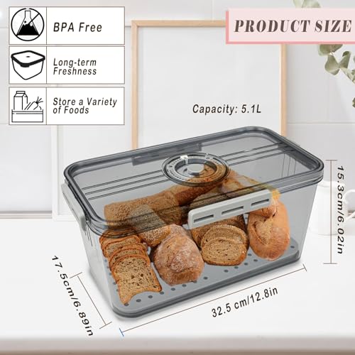 Bread Box for Kitchen Countertop Large Bread Box Farmhouse Bread Container Bread Storage with Window Bread Holder Black
