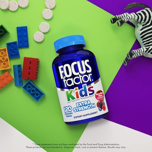 Focus Factor Kids Extra Strength Daily Chewable for Brain Health Support, 120 Count â€“ Vitamins - Quality Formula â€“ Gluten & Dairy Free Supplements for Children â€“ No Artificial Sweetener