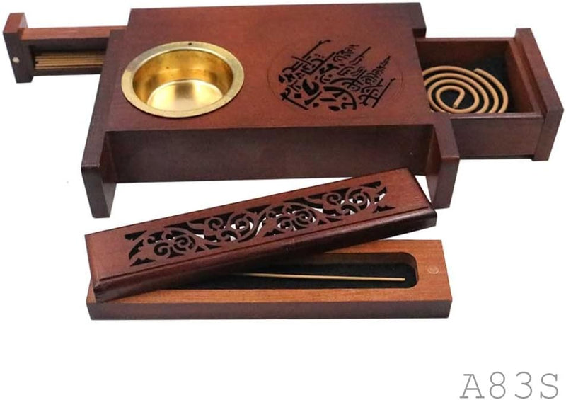 Bakhoor BoSidin – Multi-Function Wooden Incense Oud Bakhoor Burner Gift Box with 20 sticks and 1 coil– A83S