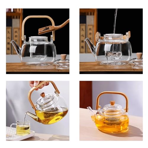 YUEMING Glass Teapot with Infuser, 1000ml Teapot with Glass Strainer for Loose Tea, Heat Resistant Borosilicate Glass Teapot with Removable Infuser, Tea Kettle Safe On Stovetop